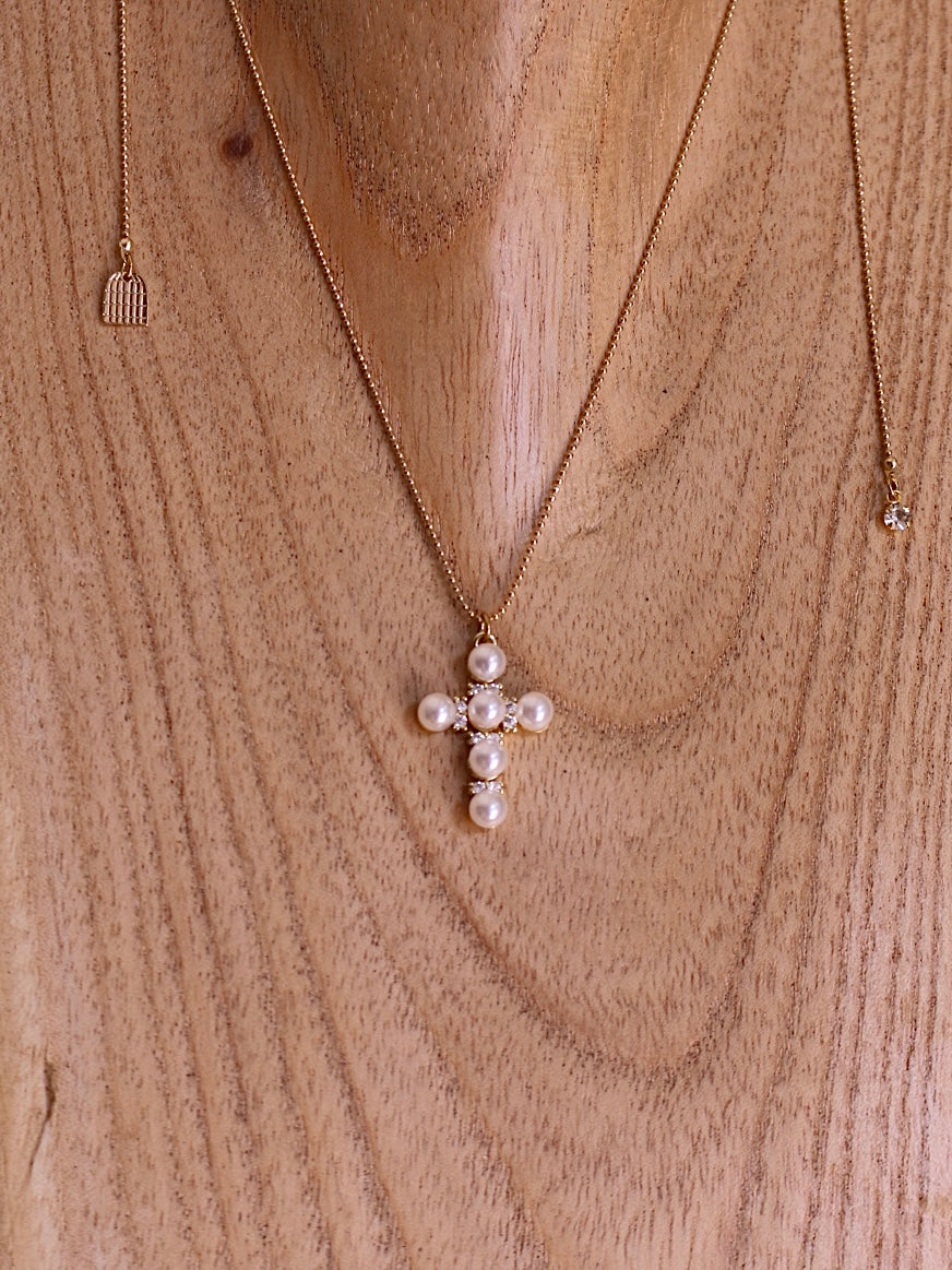 Sautoir Réglable Croix Perlée - Coco Loizo