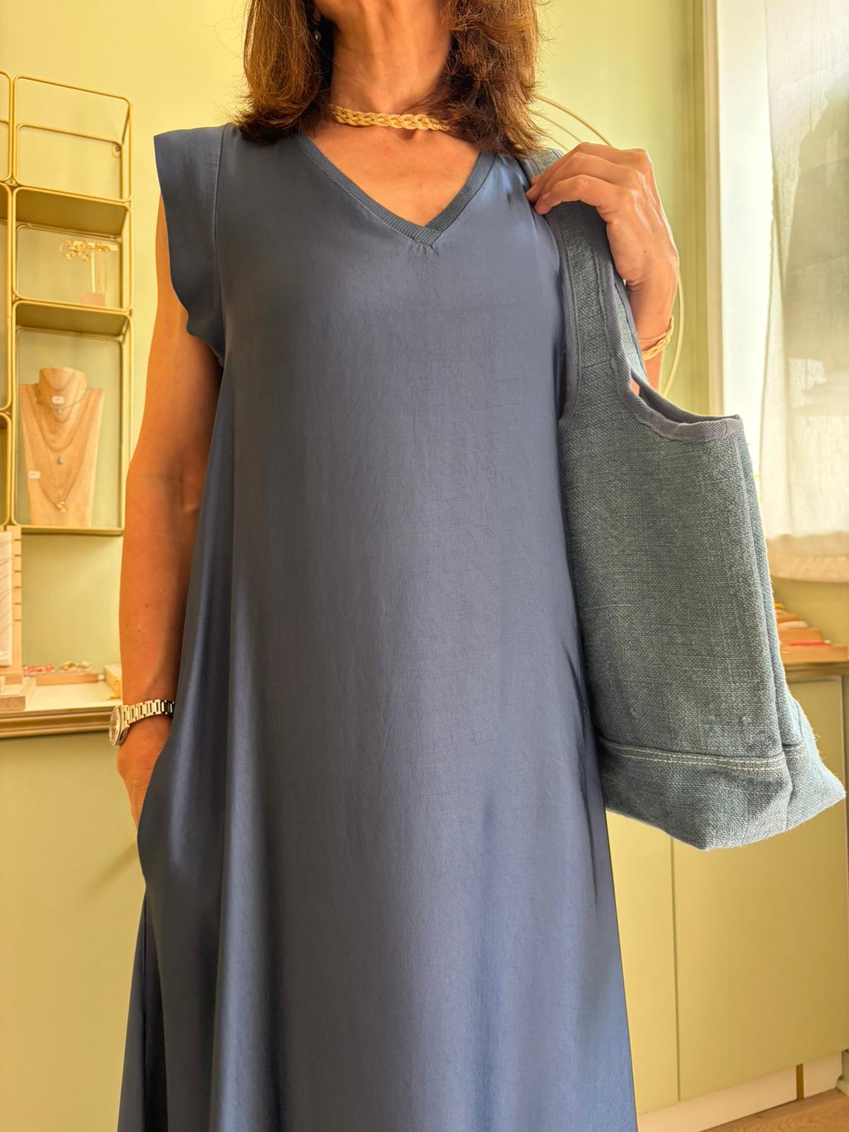 Robe Longue Silky Fleur - Denim - Pako Litto