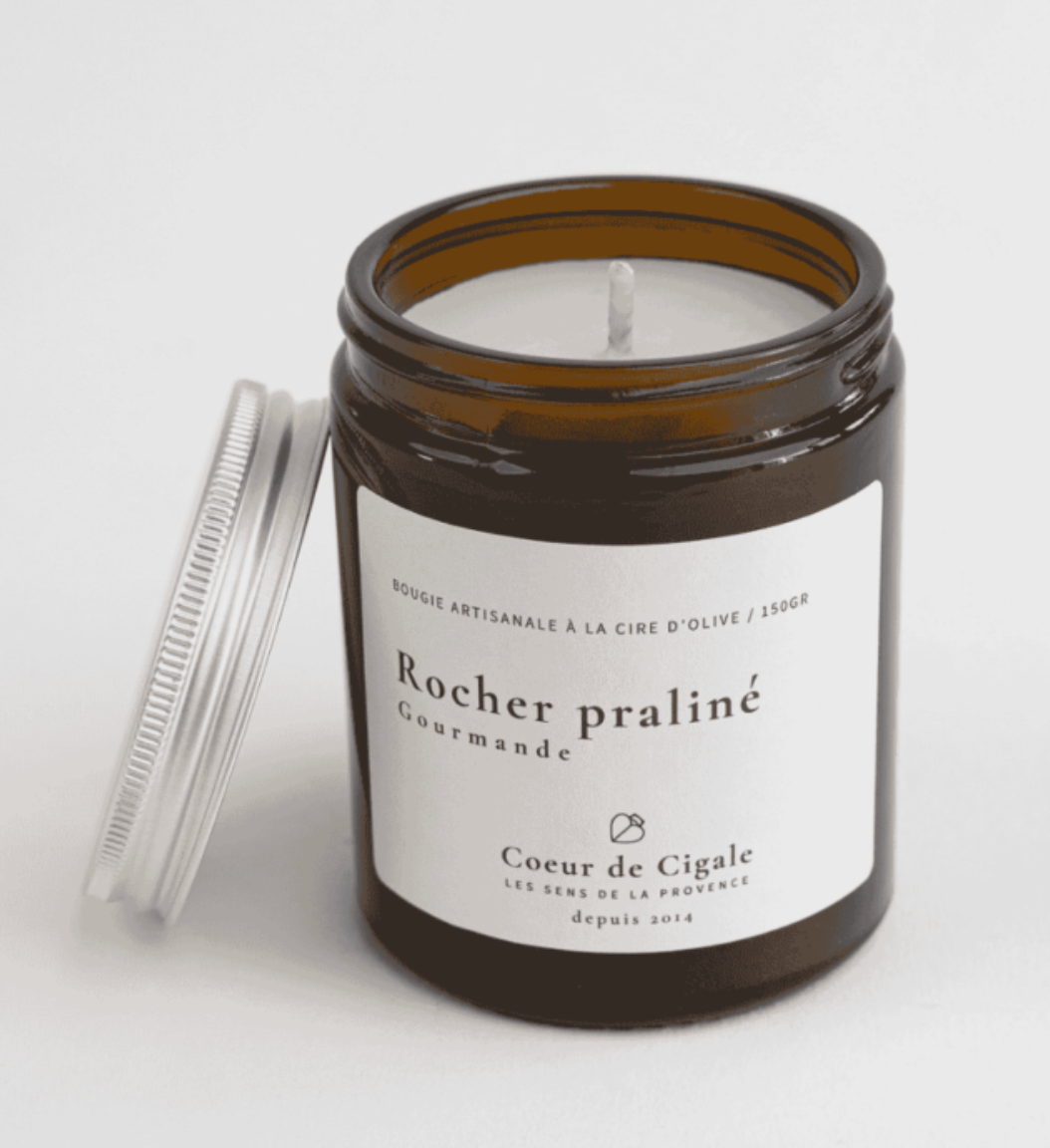 Bougie Parfumée Rocher Praliné - Cire d'Olive - Cœur de Cigale