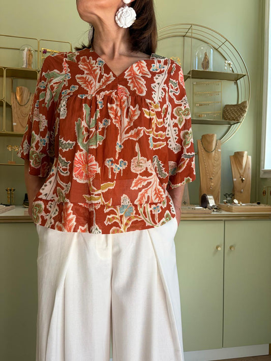 Blouse à fleurs Éliane - Paprika - Pako Litto