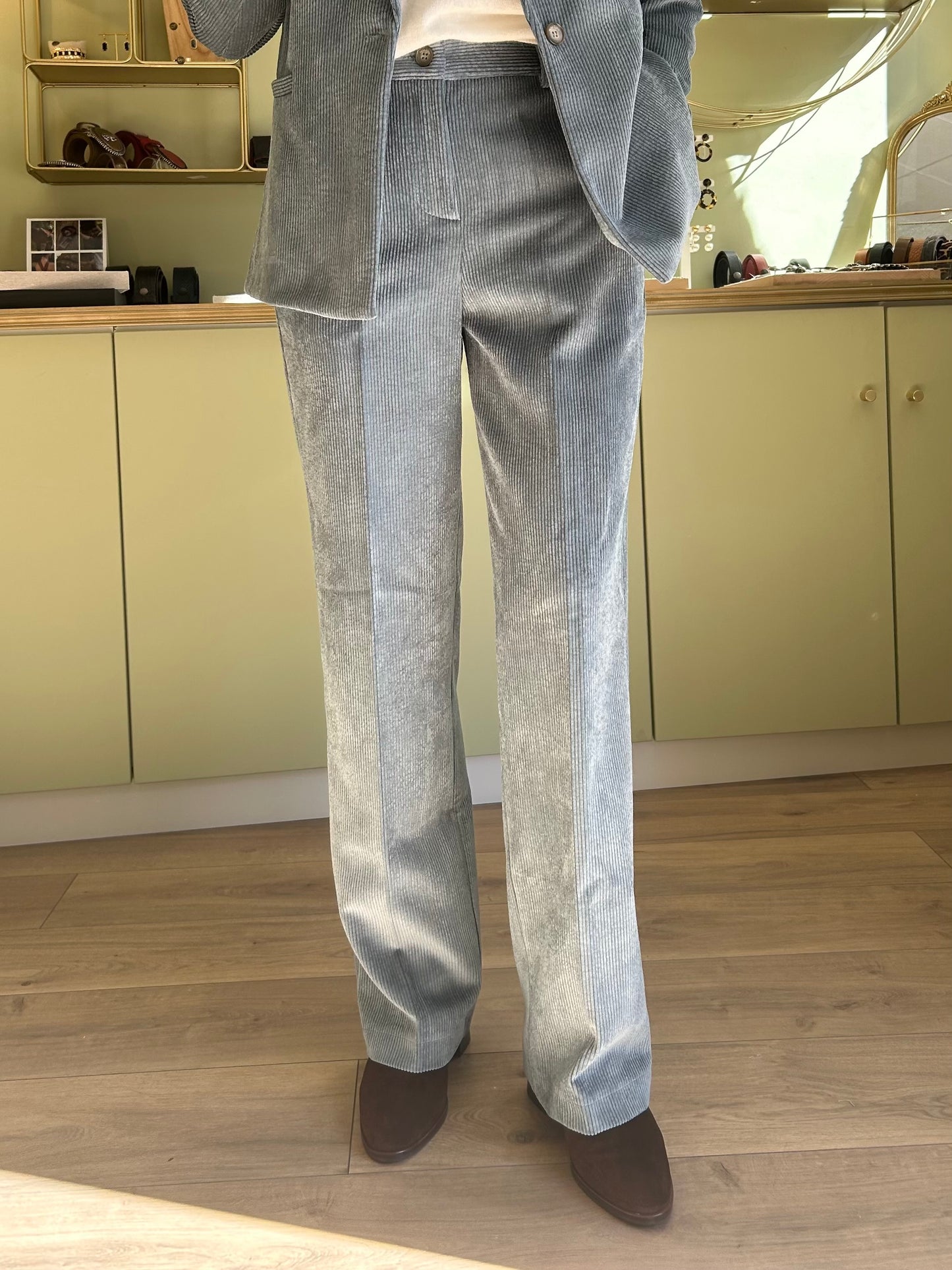 Pantalon Large Velours - Bleu Cendré - Pako Litto