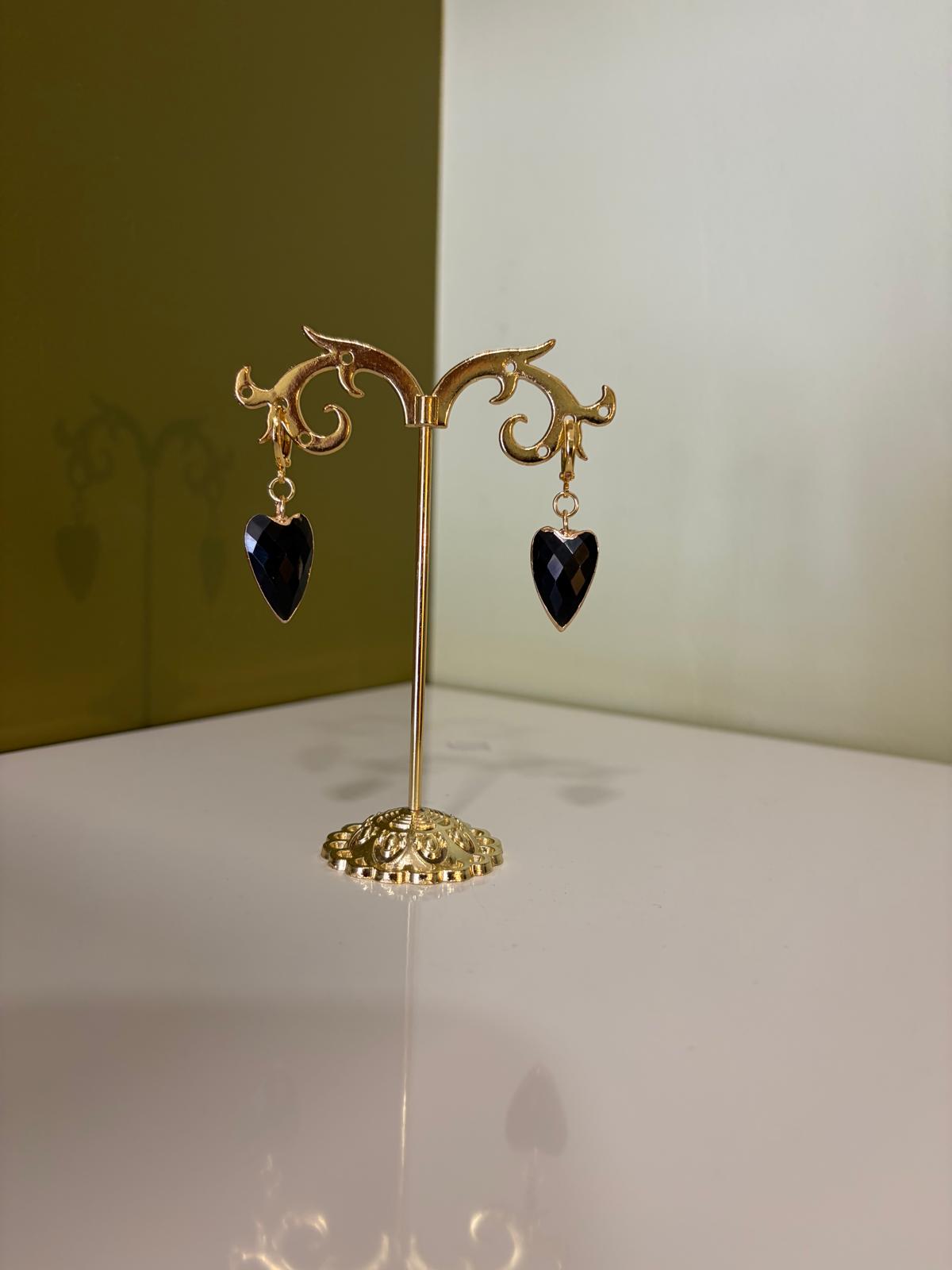 Boucles D'oreilles Coeur Onyx Noir - Coco Loizo