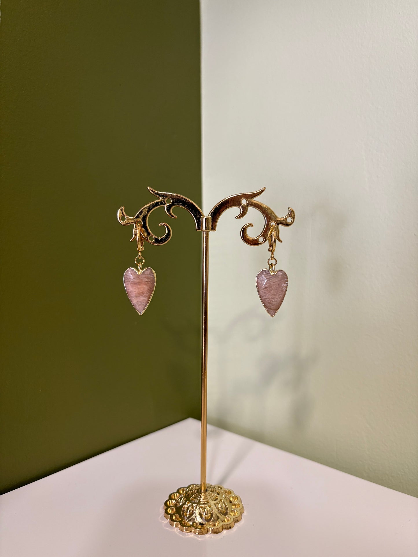 Boucles D’oreilles Coeur Quartz Rose - Coco Loizo