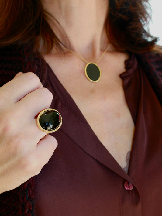 Collier Ovale Miroir - Noir - Lovely Day