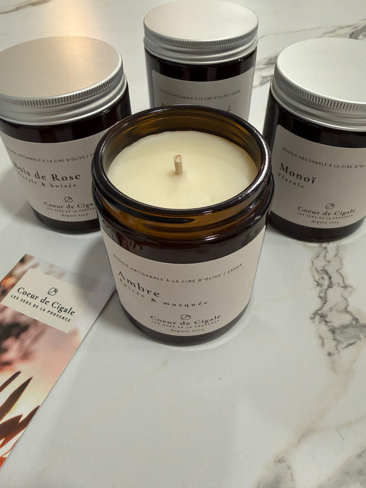 Bougie Parfumée Ambre - Cire d'Olive - Cœur de Cigale