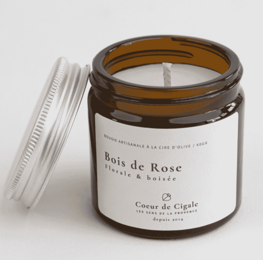 Bougie Parfumée Bois de Rose - Cire d'Olive - Cœur de Cigale