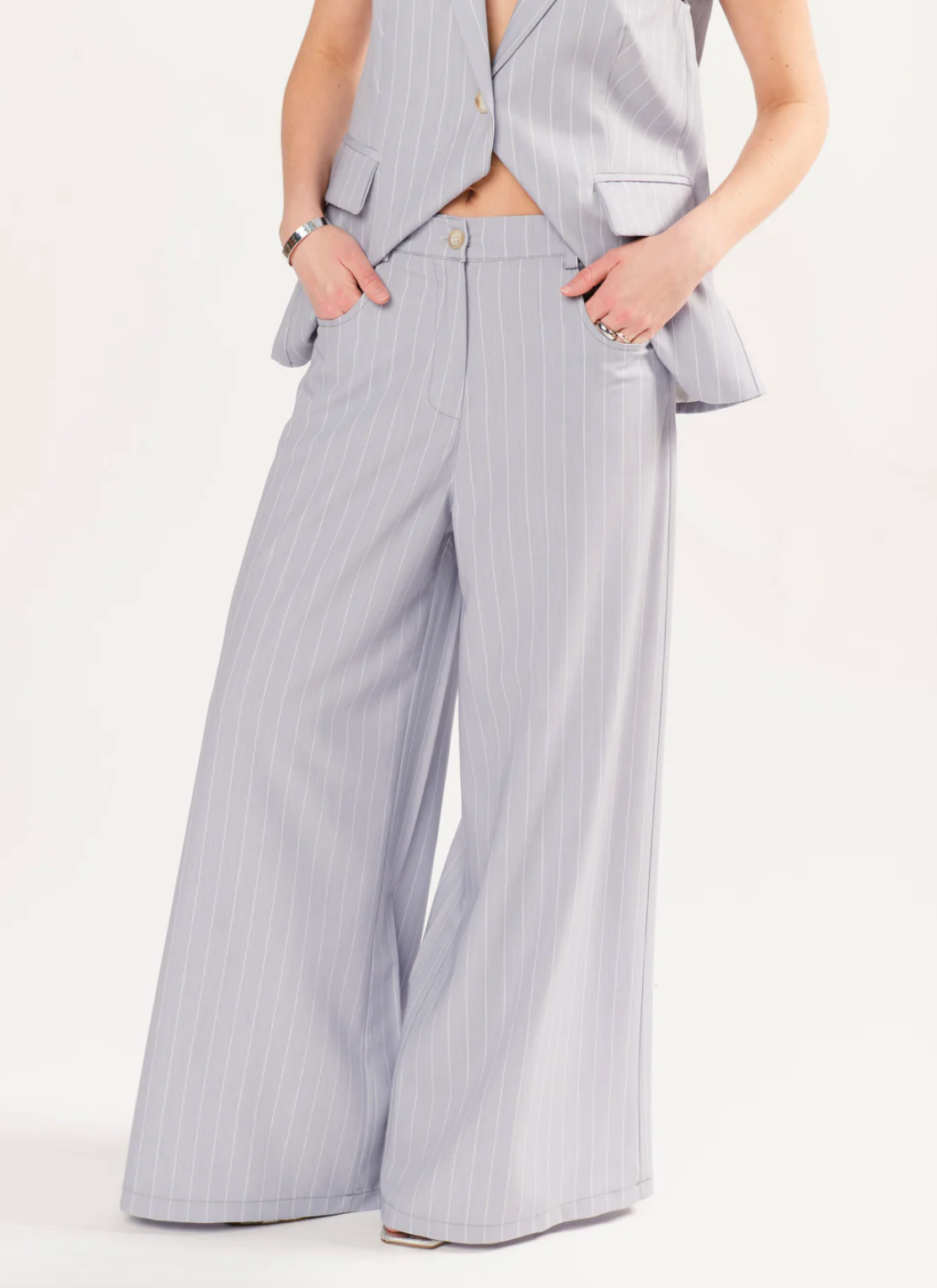 Pantalon Évasé à Rayures Maxi Érin - Gris - Pako Litto