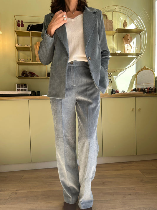 Pantalon Large Velours - Bleu Cendré - Pako Litto