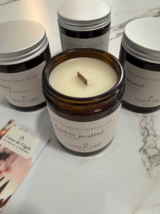 Bougie Parfumée Rocher Praliné - Cire d'Olive - Cœur de Cigale